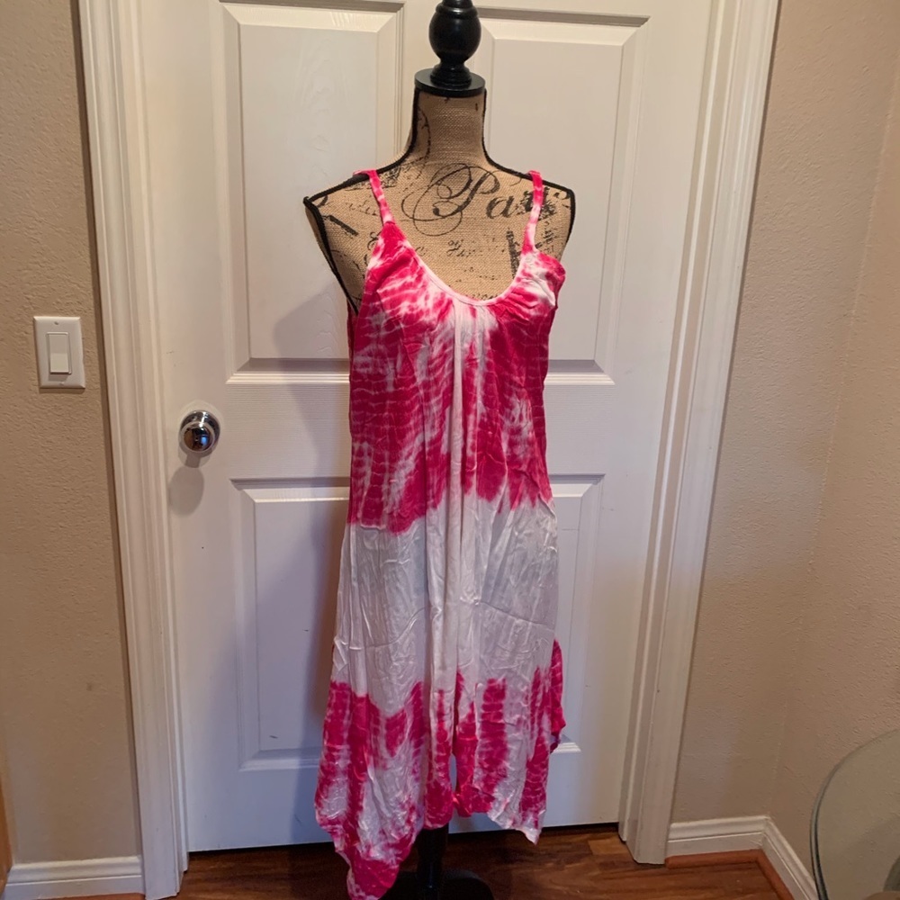 Hot pink and white tie dye dress